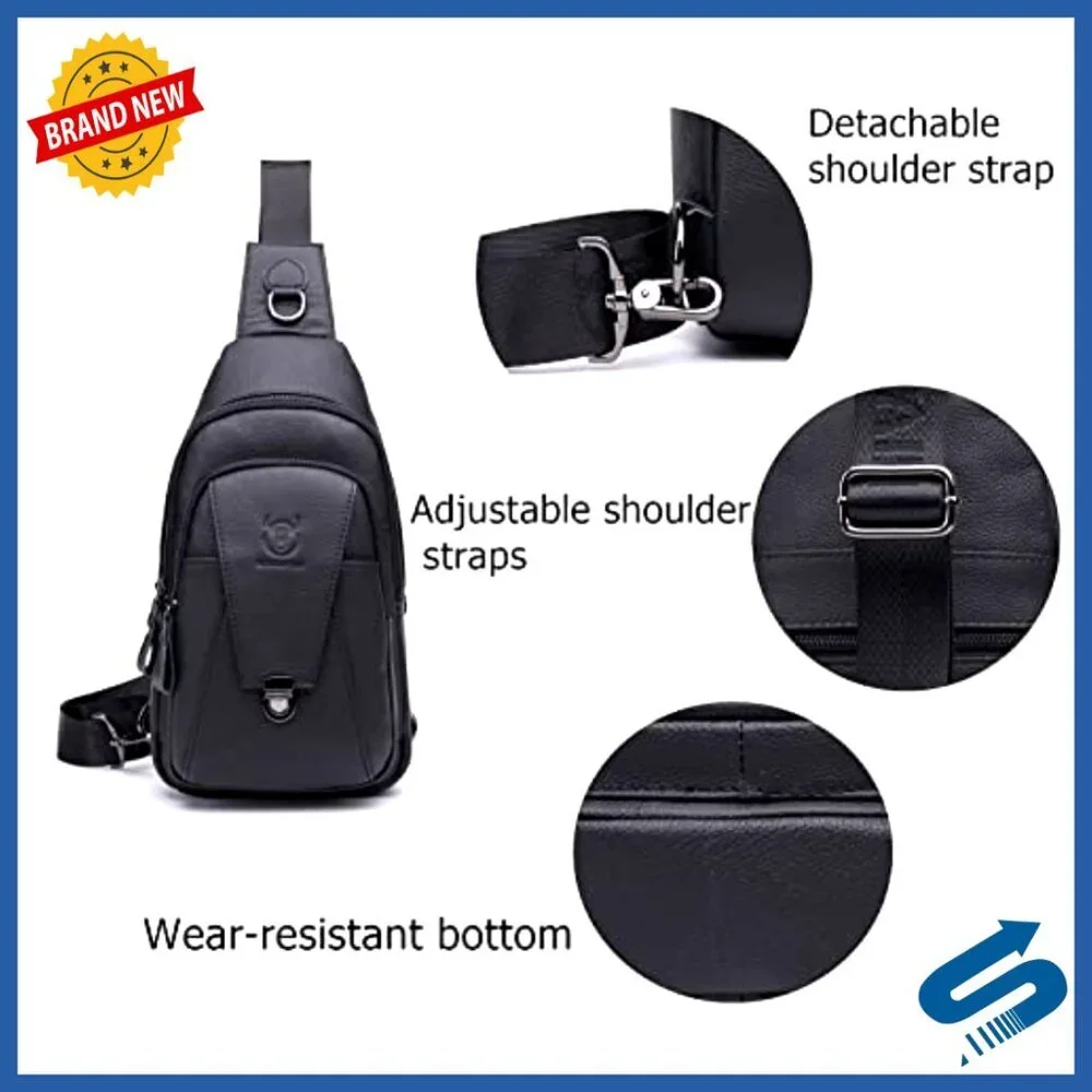 Genuine Leather Sling Bag Multi-Pocket Crossbody Chest Backpack Travel Casual